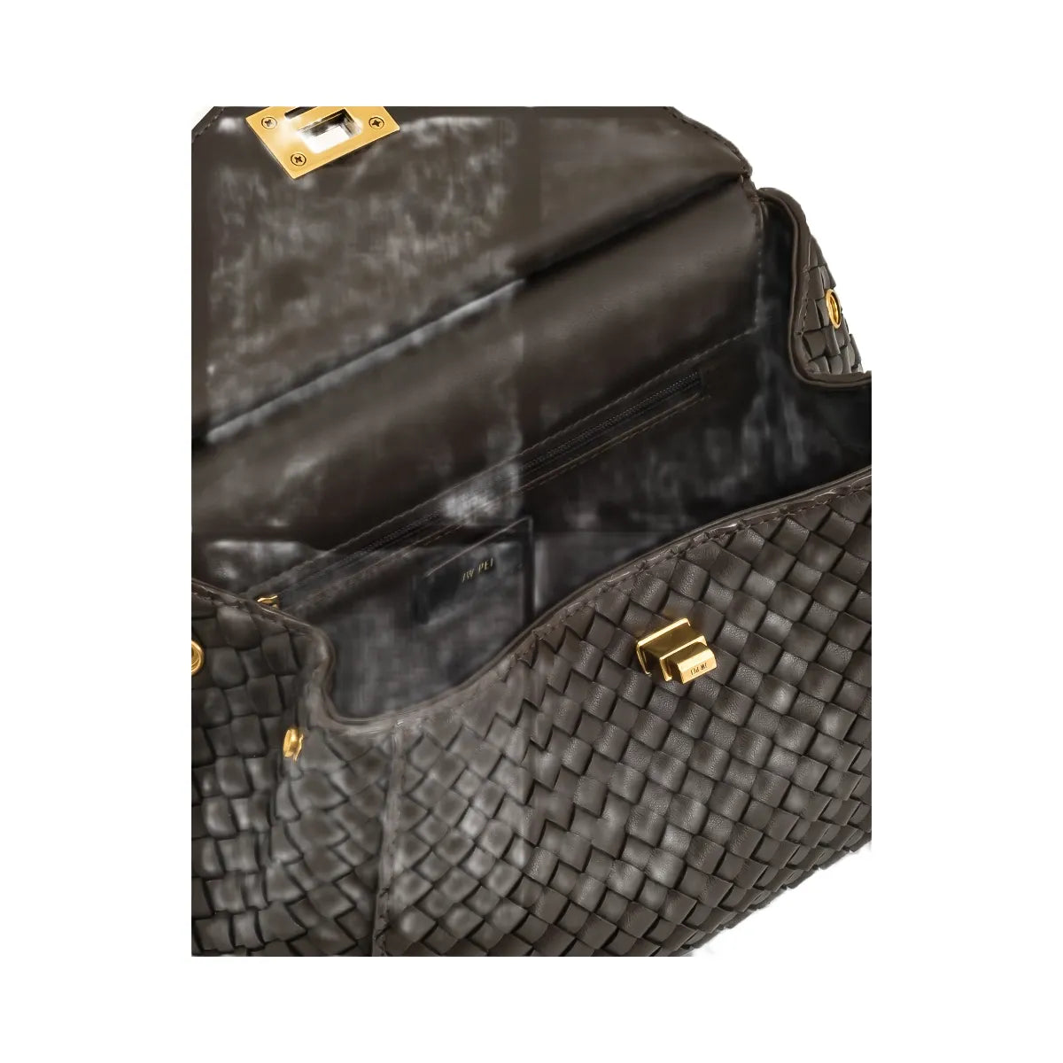 JW PEI Lucia Classic Top Handle Woven Bag Dark Brown