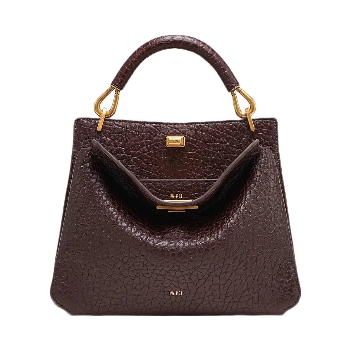 JW PEI Lucia Elephant Effect Top Handle Bag Dark Brown