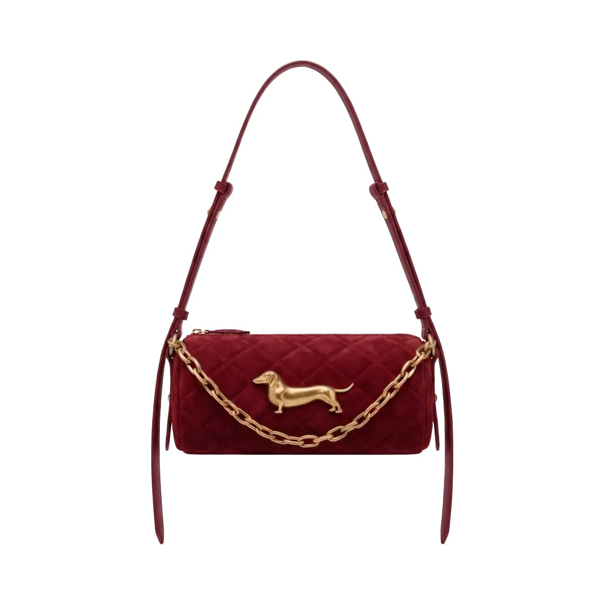 JW PEI Lucienne Faux Suede Dachshund Quilted Chain Shoulder Bag Burgundy