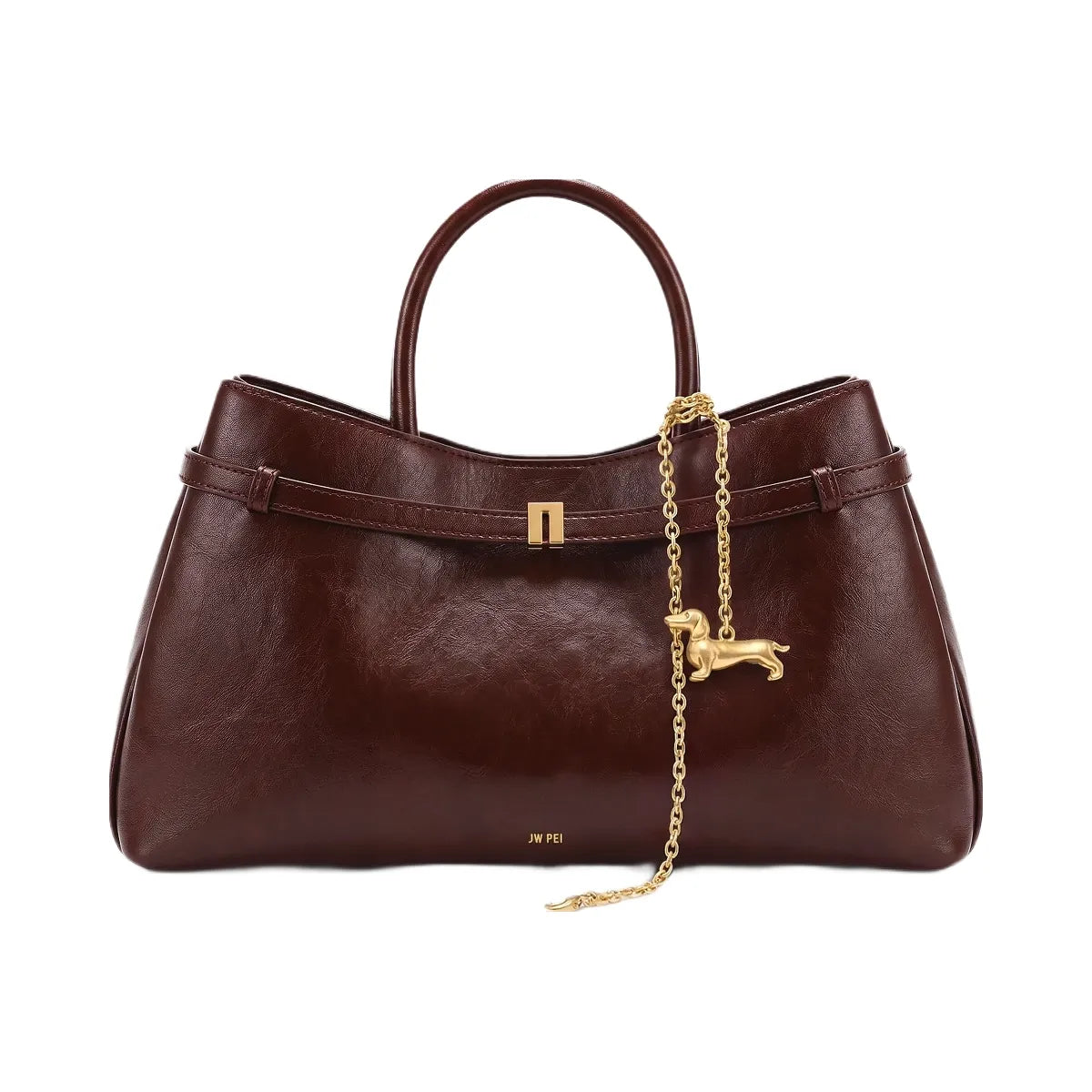 JW PEI Maeve Dachshund Charm Satchel Tote Bag Deep Burgundy