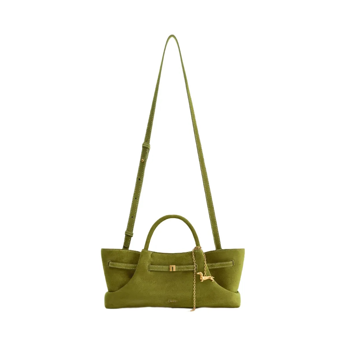 JW PEI Maeve Dachshund Metal Charm Faux Suede Tote Bag Olive Green