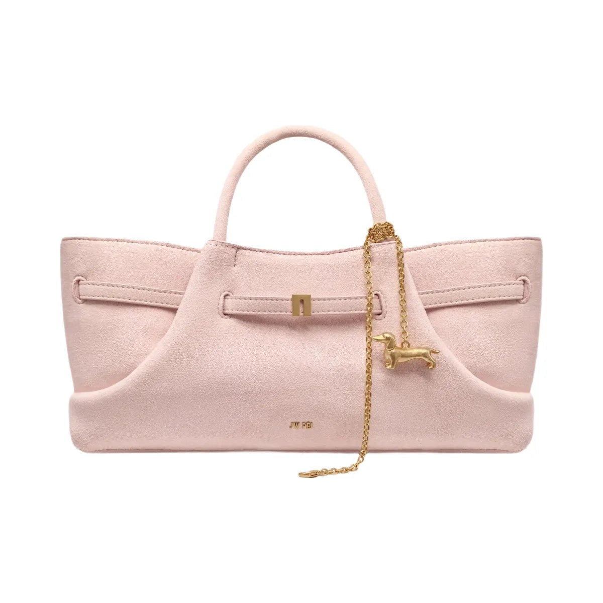 JW PEI Maeve Dachshund Metal Charm Faux Suede Tote Bag Pink