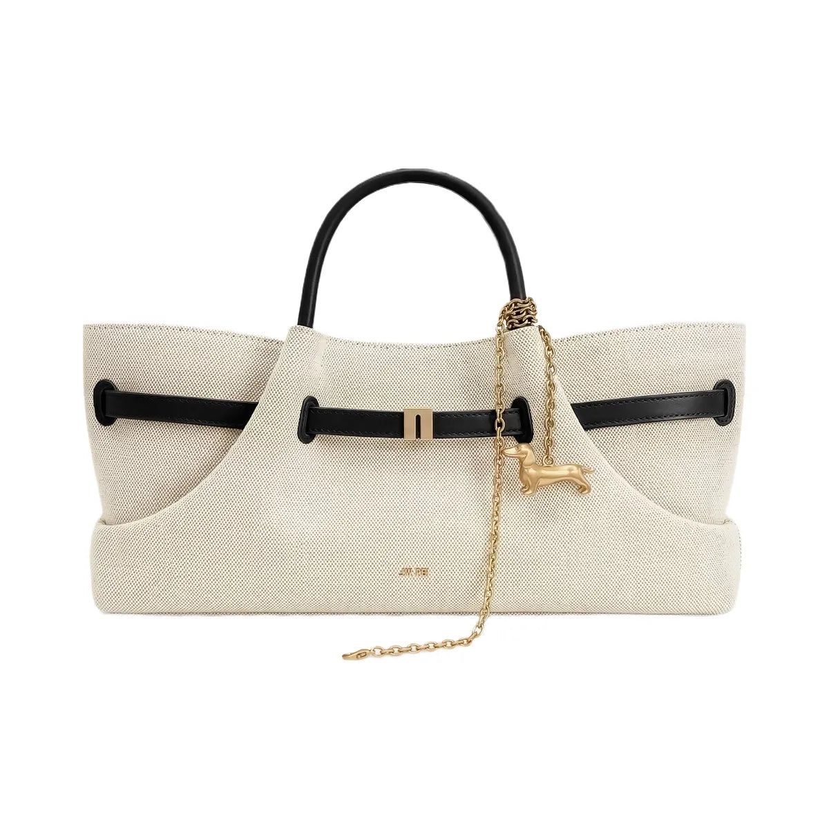 JW PEI Maeve Dachshund Metal Charm Tote Bag Black Canvasa