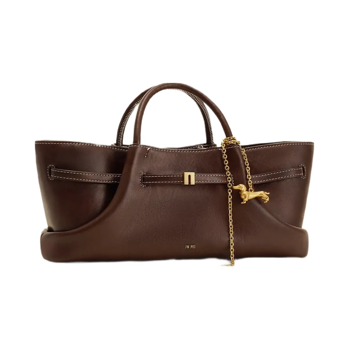 JW PEI Maeve Dachshund Metal Charm Tote Bag Dark Brown