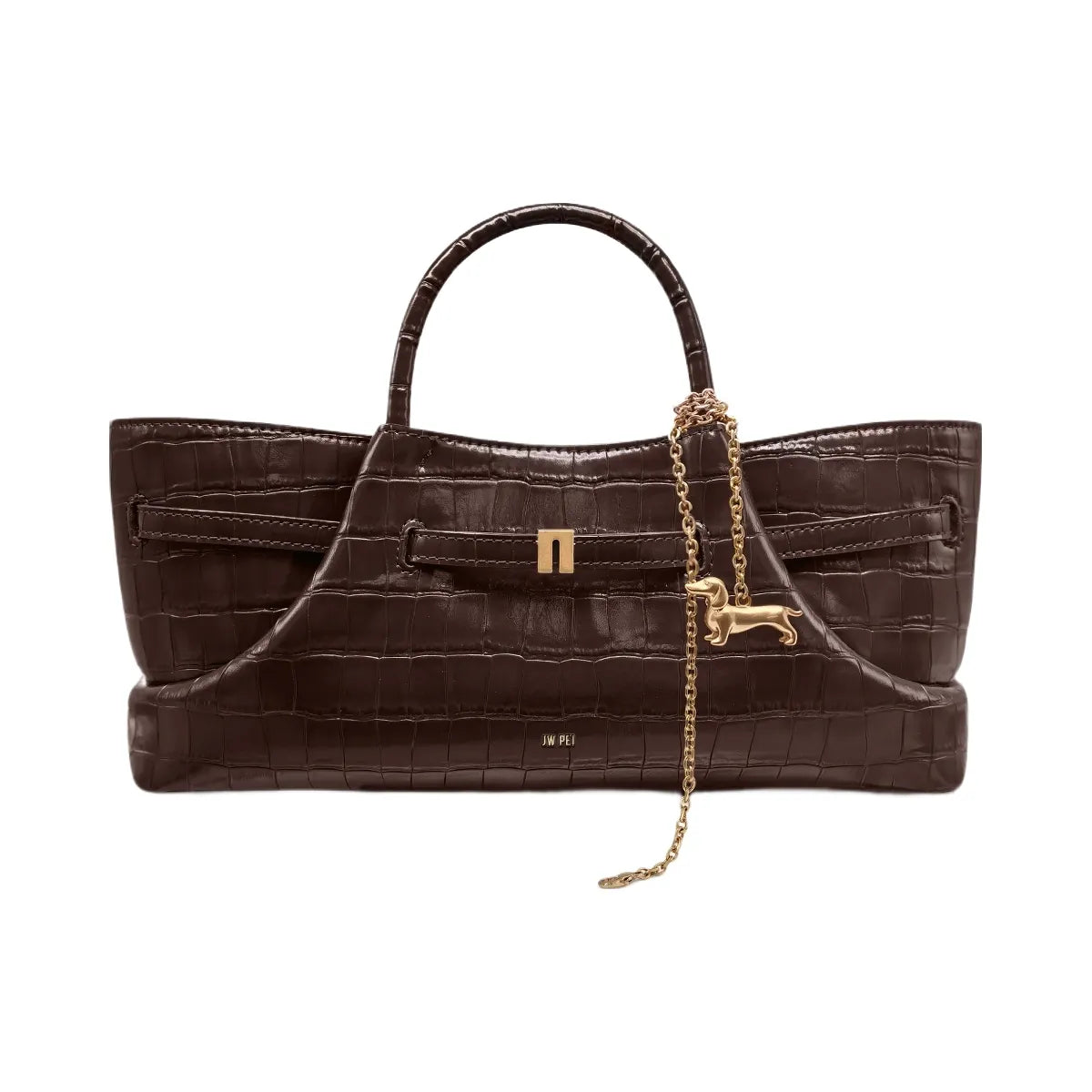 JW PEI Maeve Dachshund Metal Charm Tote Bag Dark Brown Croc