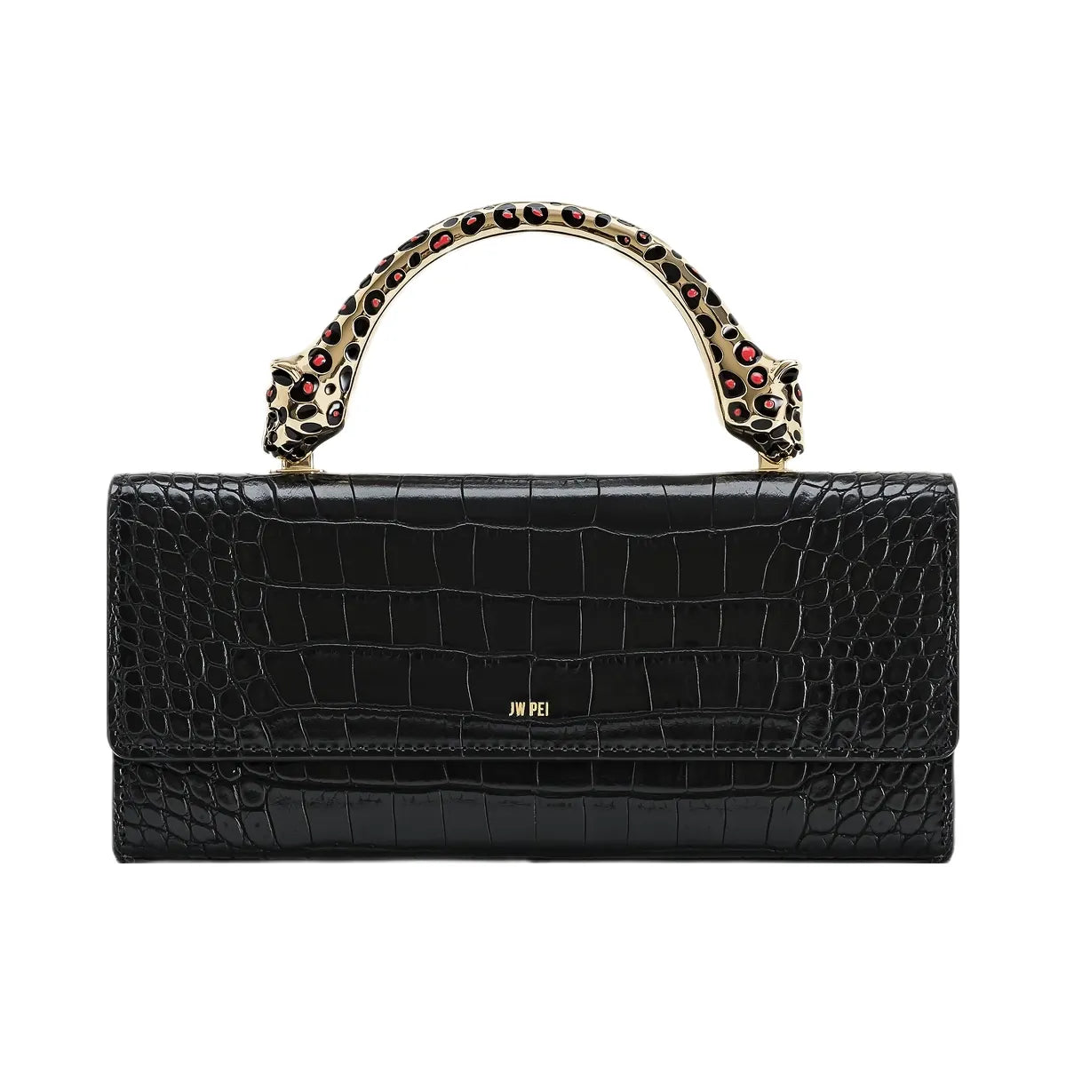 JW PEI Maya Leopard Shaped Hardware Handle Top Handle Bag Black Croc