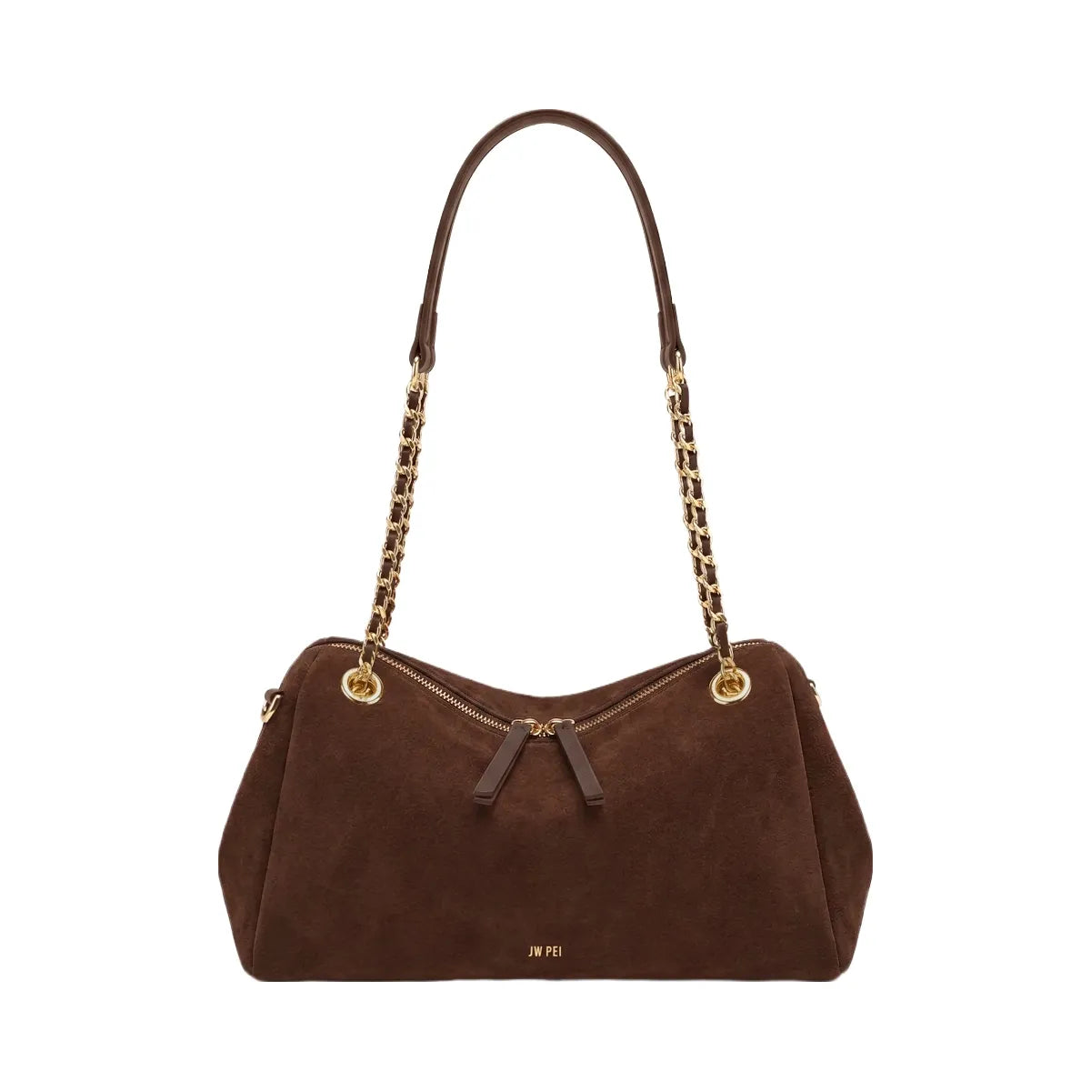 JW PEI Mireya Faux Suede Chain Shoulder Bag Dark Brown