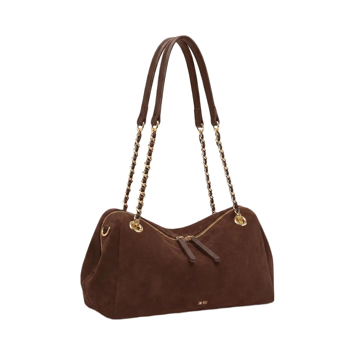 JW PEI Mireya Faux Suede Chain Shoulder Bag Dark Brown