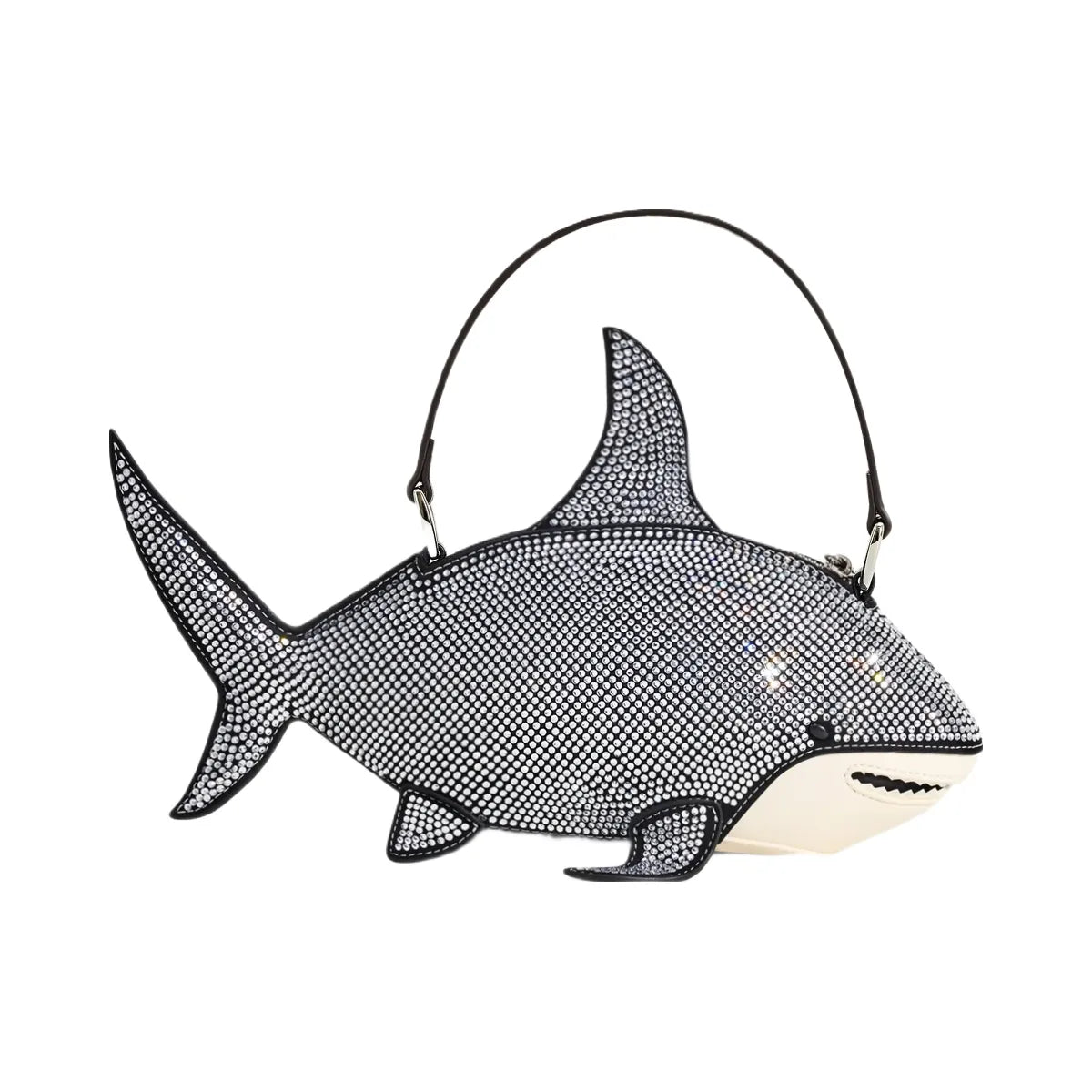 JW PEI Nerys Artificial Crystal Shark Top Handle Bag Black