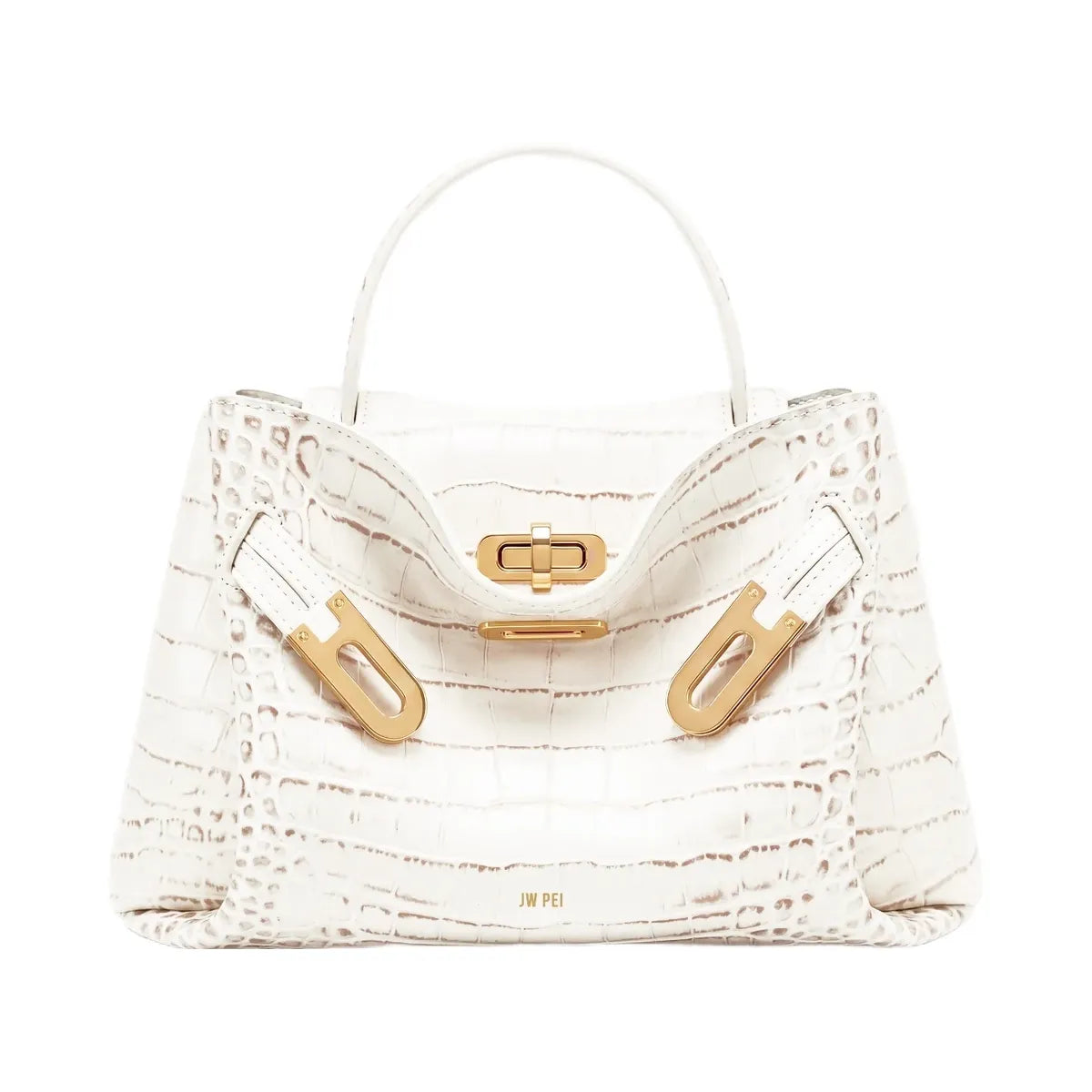 JW PEI Rhea Small Double Buckle Shoulder Bag White Croc