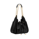 JW PEI Rowan Ruched Drawstring Chain Bucket Bag Black