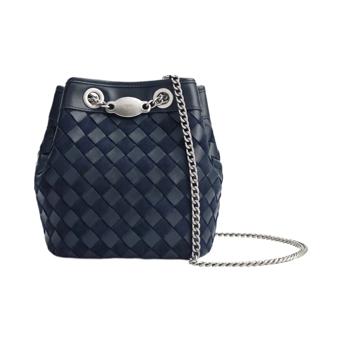 JW PEI Yara Faux Suede Hand Woven Bucket Bag Dark Blue