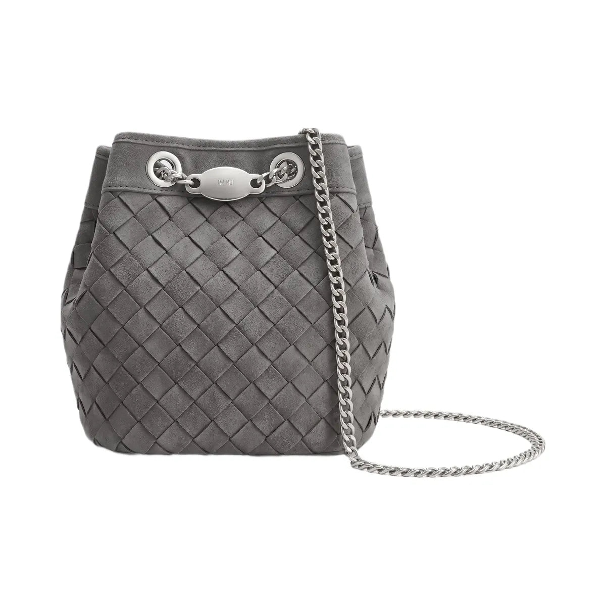JW PEI Yara Faux Suede Hand Woven Bucket Bag Dark Grey