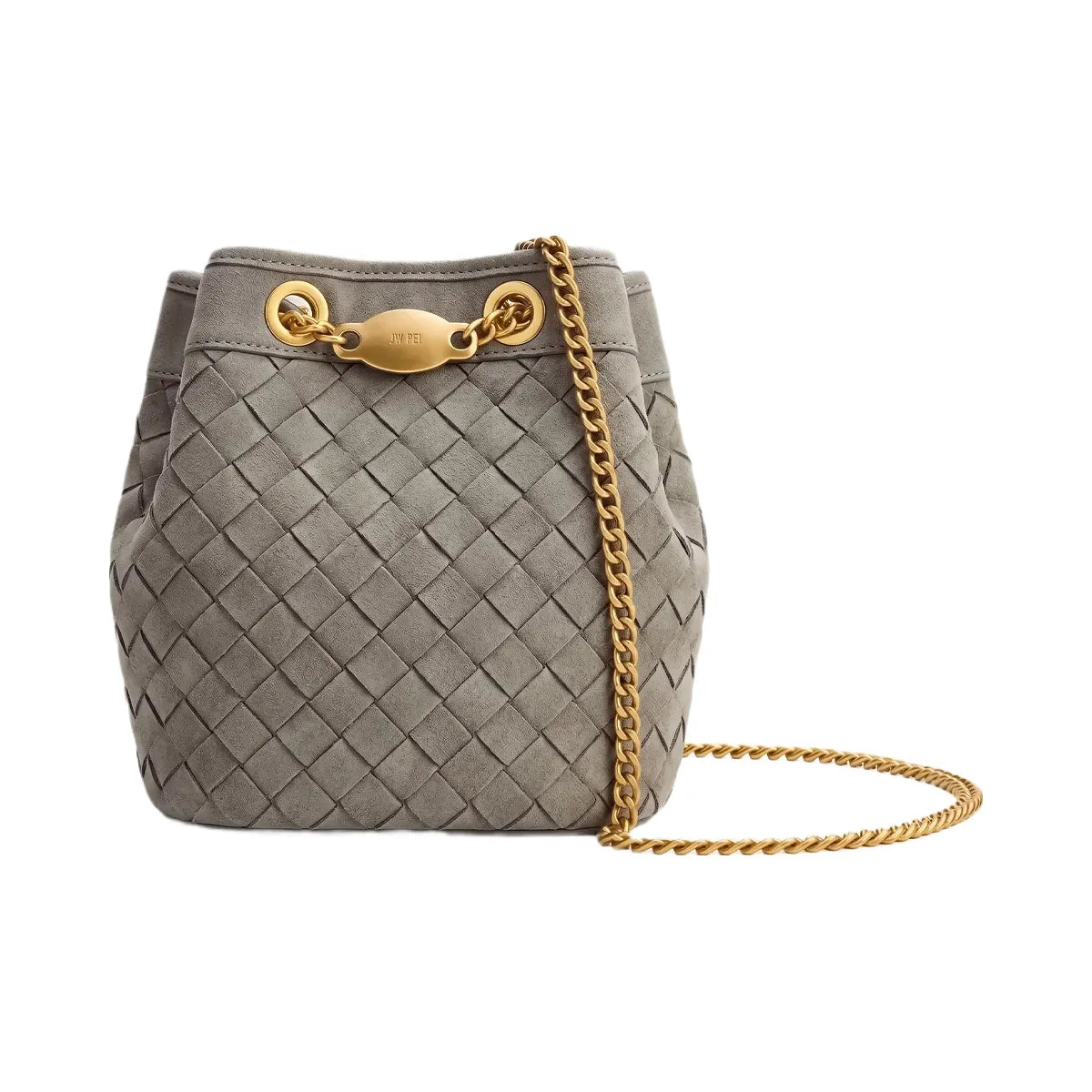 JW PEI Yara Faux Suede Hand Woven Bucket Bag Grey