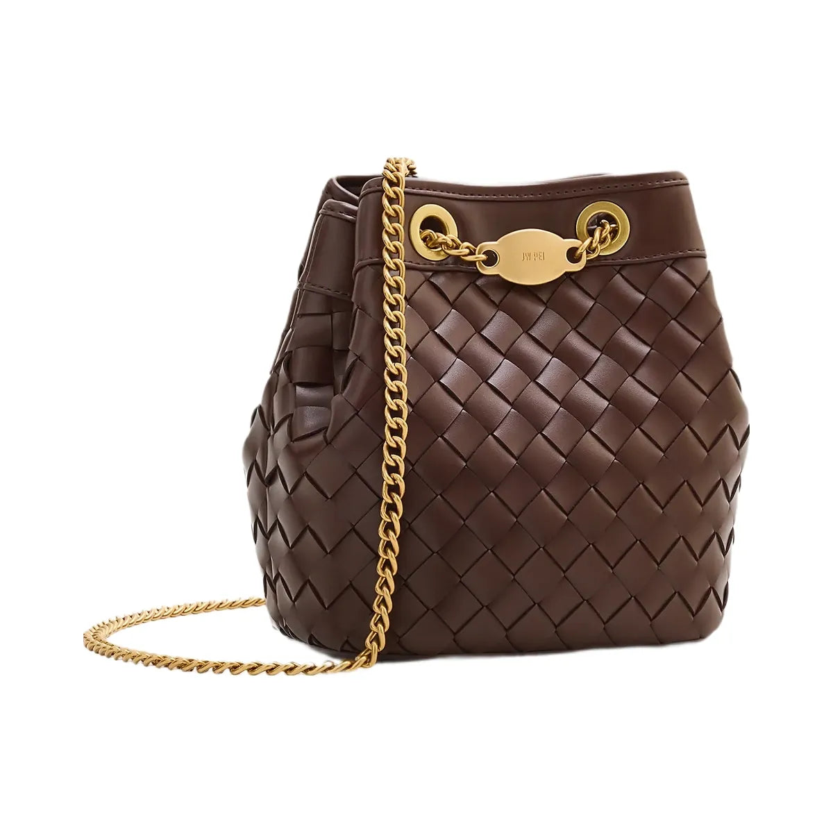 JW PEI Yara Hand Woven Bucket Bag Dark Brown