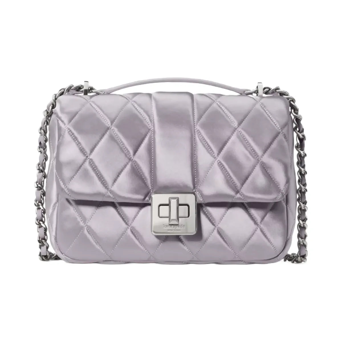 Kate Spade Carey Quilted Satin Small Flap Crossbody Gravel Grey