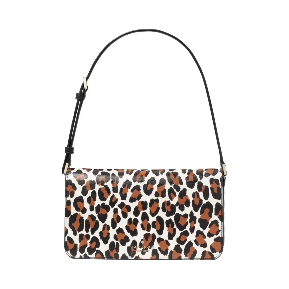 Kate Spade Staci Spotted Animal Printed Medium Flap Shoulder Bag Cream Multi