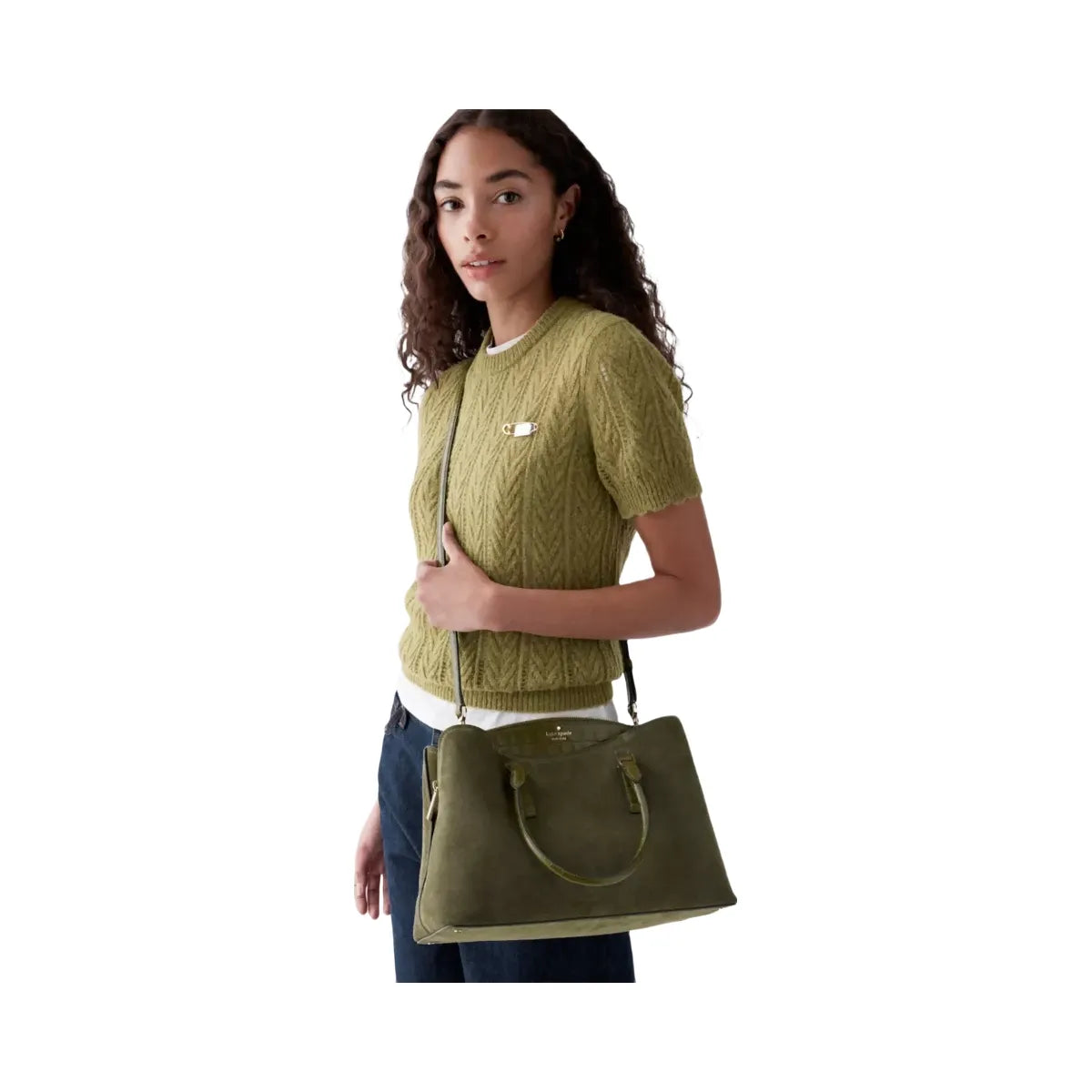 Kate Spade Thompson Street Suede And Croc Embossed Satchel Bag Enchanted Green