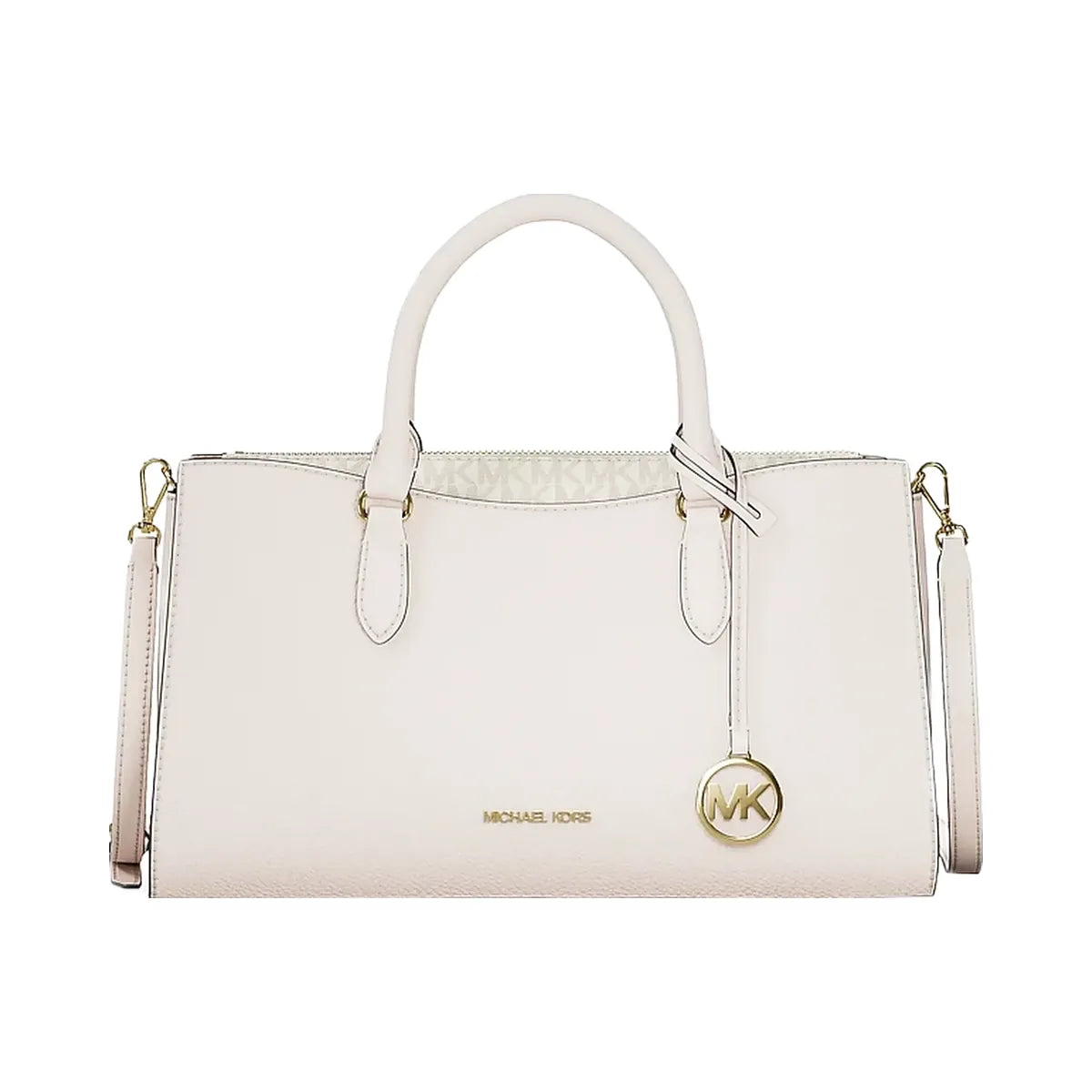 Michael Kors Arden Medium Leather Top-Zip Satchel Lt Cream