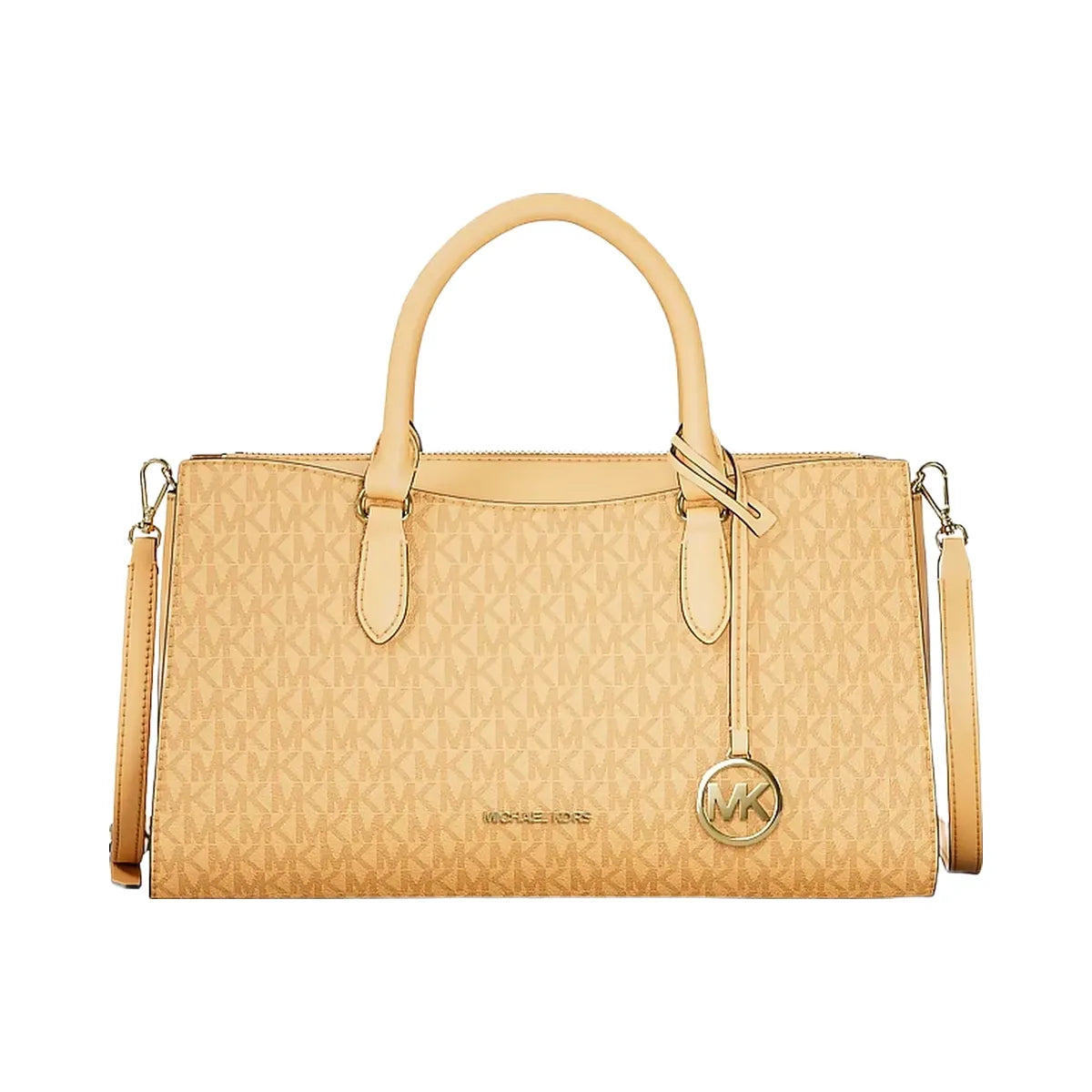 Michael Kors Arden Medium Signature Logo Top-Zip Satchel Honeywheat