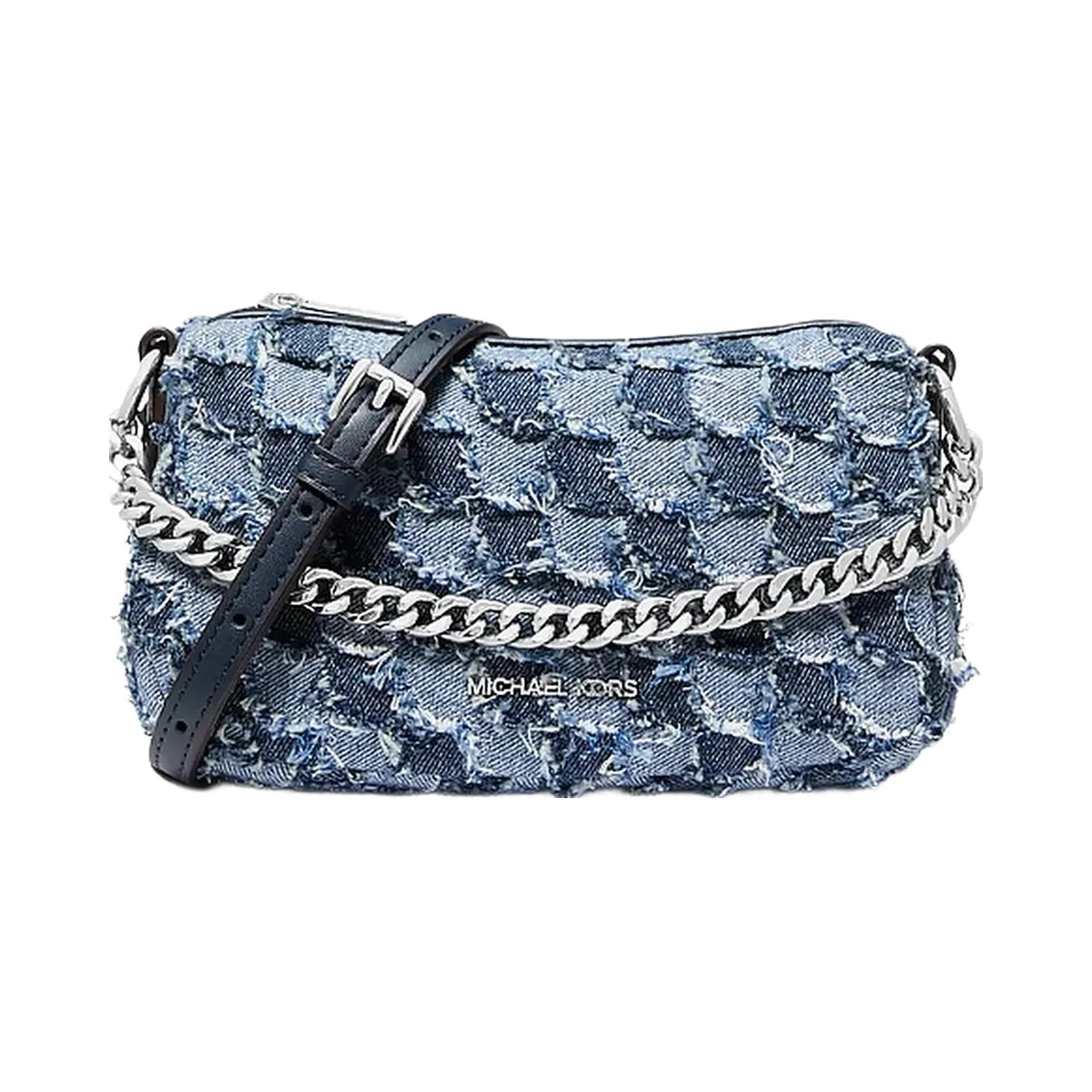 Michael Kors Carmela Small Patchwork Denim Convertible Crossbody Bag Washed Denim