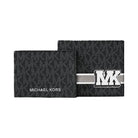 Michael Kors Cooper Striped Signature Logo Billfold Wallet With Passcase Black Combo