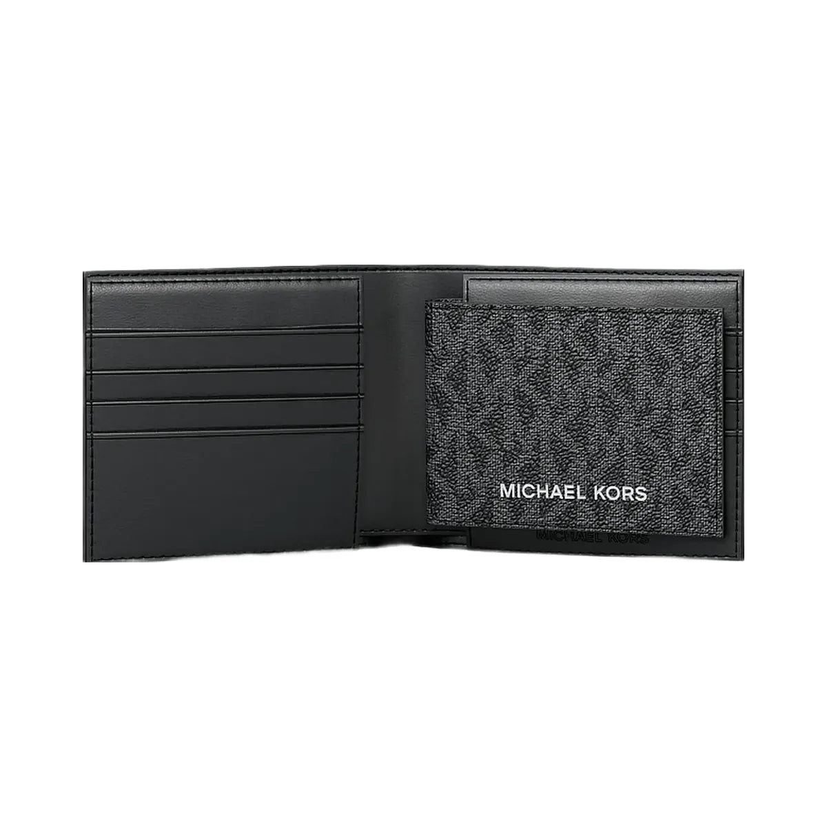 Michael Kors Cooper Striped Signature Logo Billfold Wallet With Passcase Black Combo