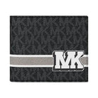 Michael Kors Cooper Striped Signature Logo Billfold Wallet With Passcase Black Combo
