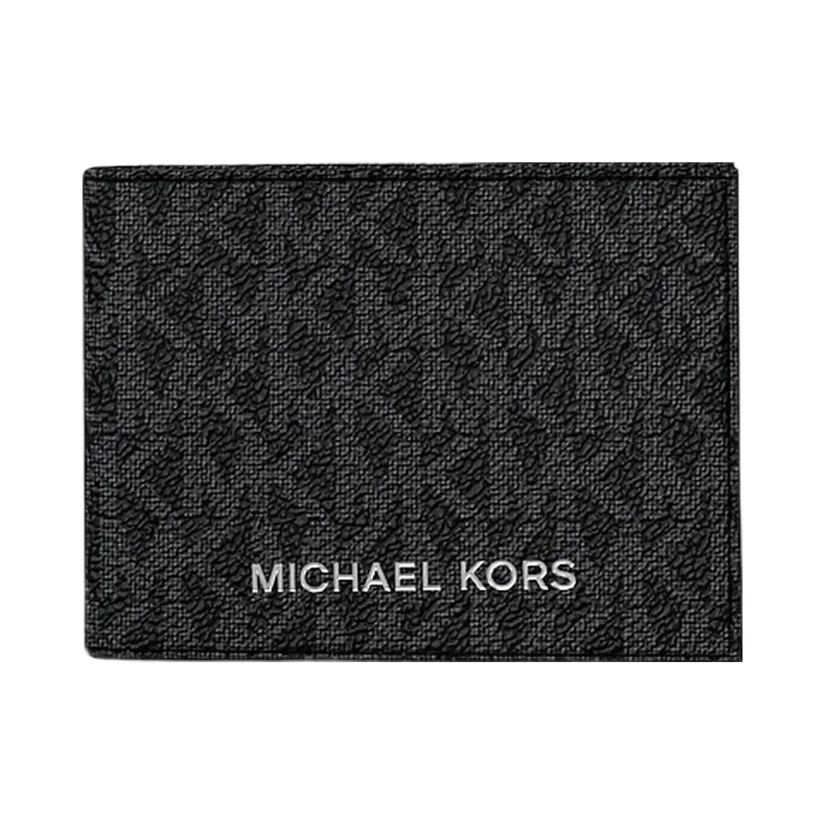 Michael Kors Cooper Striped Signature Logo Billfold Wallet With Passcase Black Combo