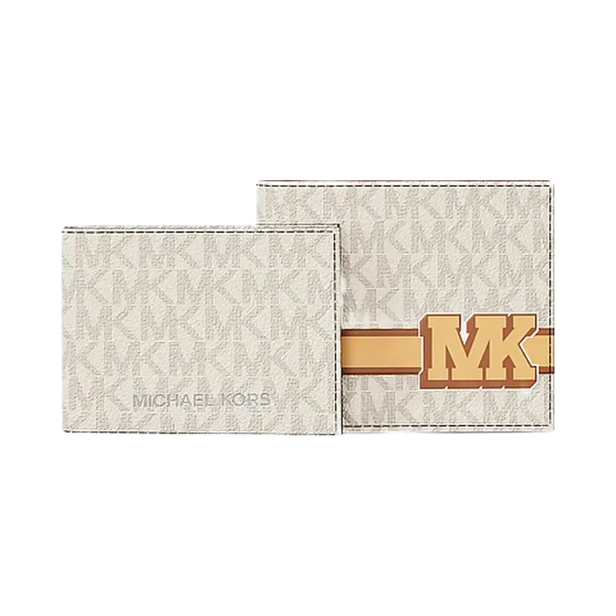 Michael Kors Cooper Striped Signature Logo Billfold Wallet With Passcase Vanilla Combo