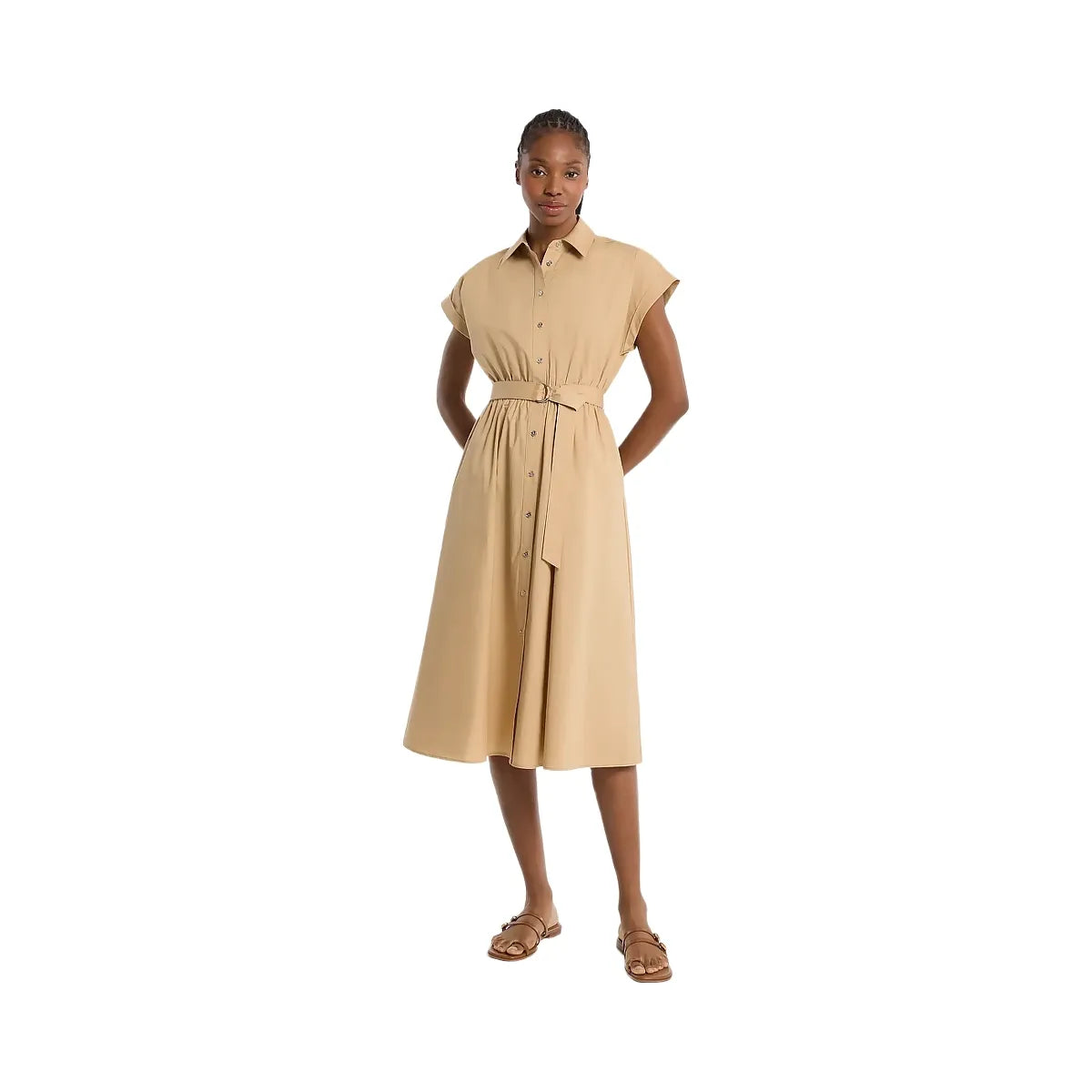 Michael Kors Cotton Poplin Midi Dress Khaki