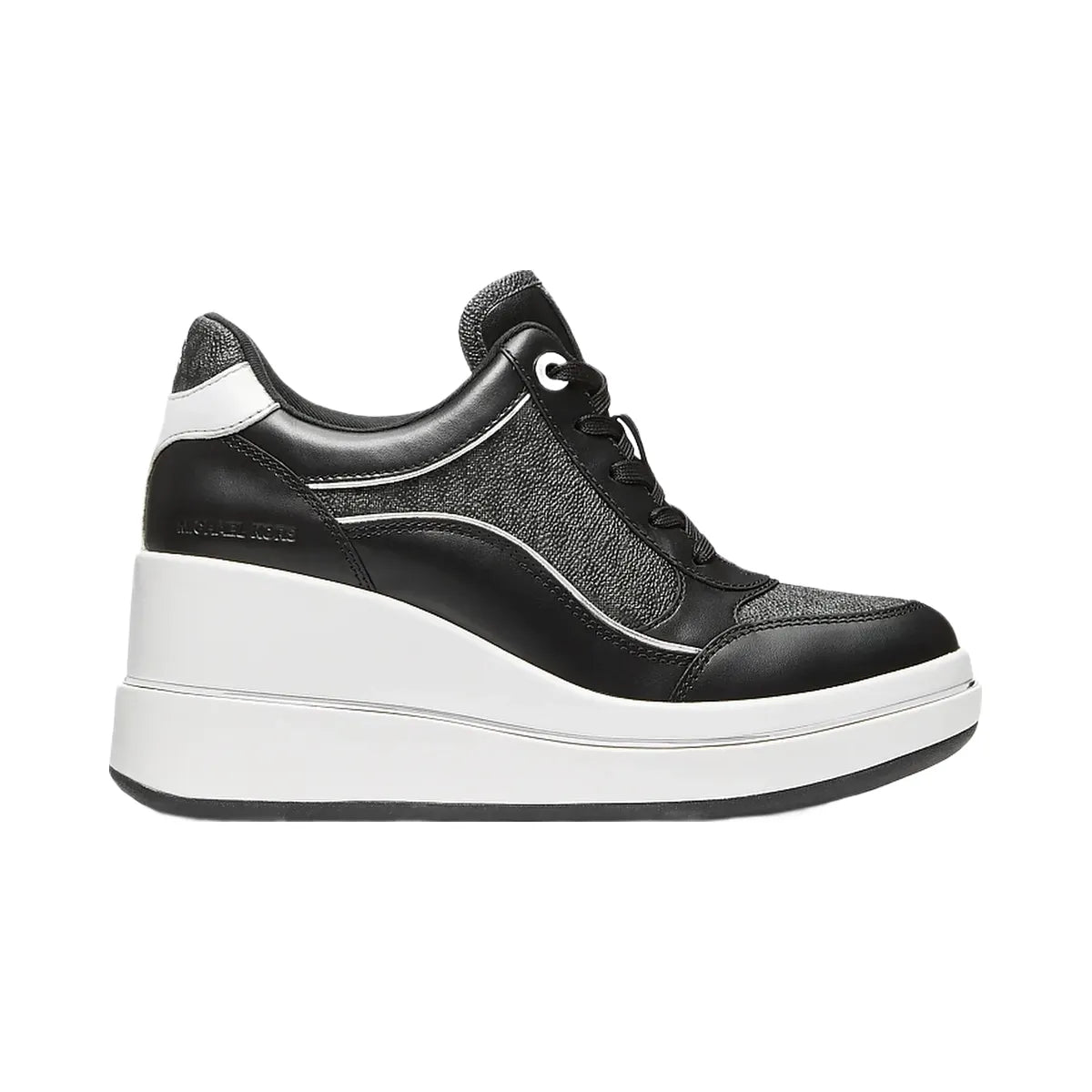 Michael Kors Emmy Signature Logo and Leather Wedge Trainer Black