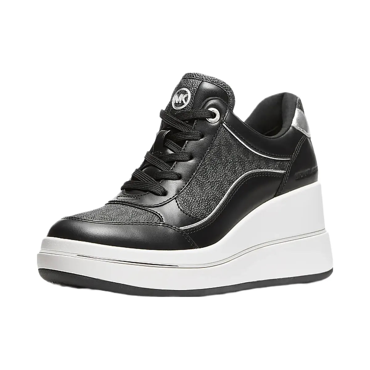 Michael Kors Emmy Signature Logo and Leather Wedge Trainer Black