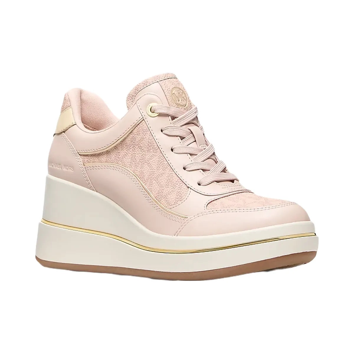 Michael Kors Emmy Signature Logo and Leather Wedge Trainer Soft Pink