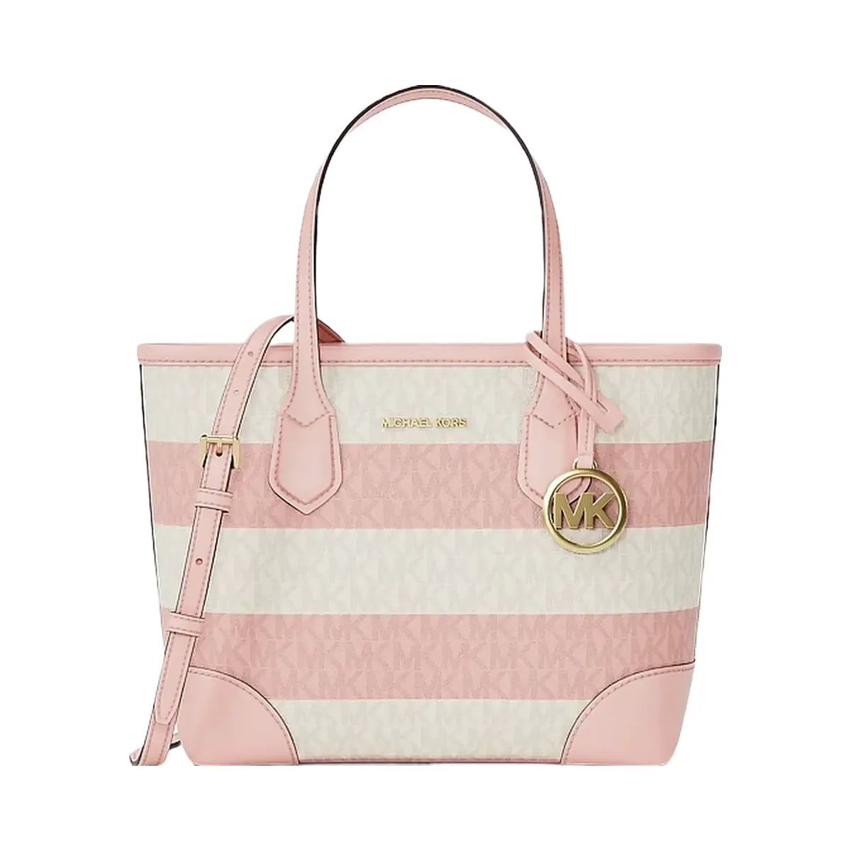 Michael Kors Eva Extra-Small Striped Signature Logo Convertible Tote Bag Powder Blush