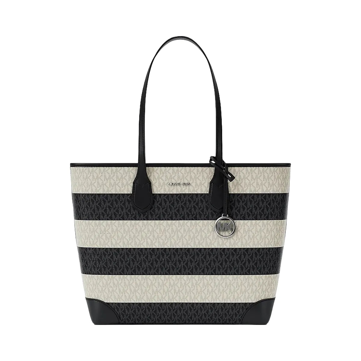 Michael Kors Eva Large Striped Signature Logo Tote Bag Black