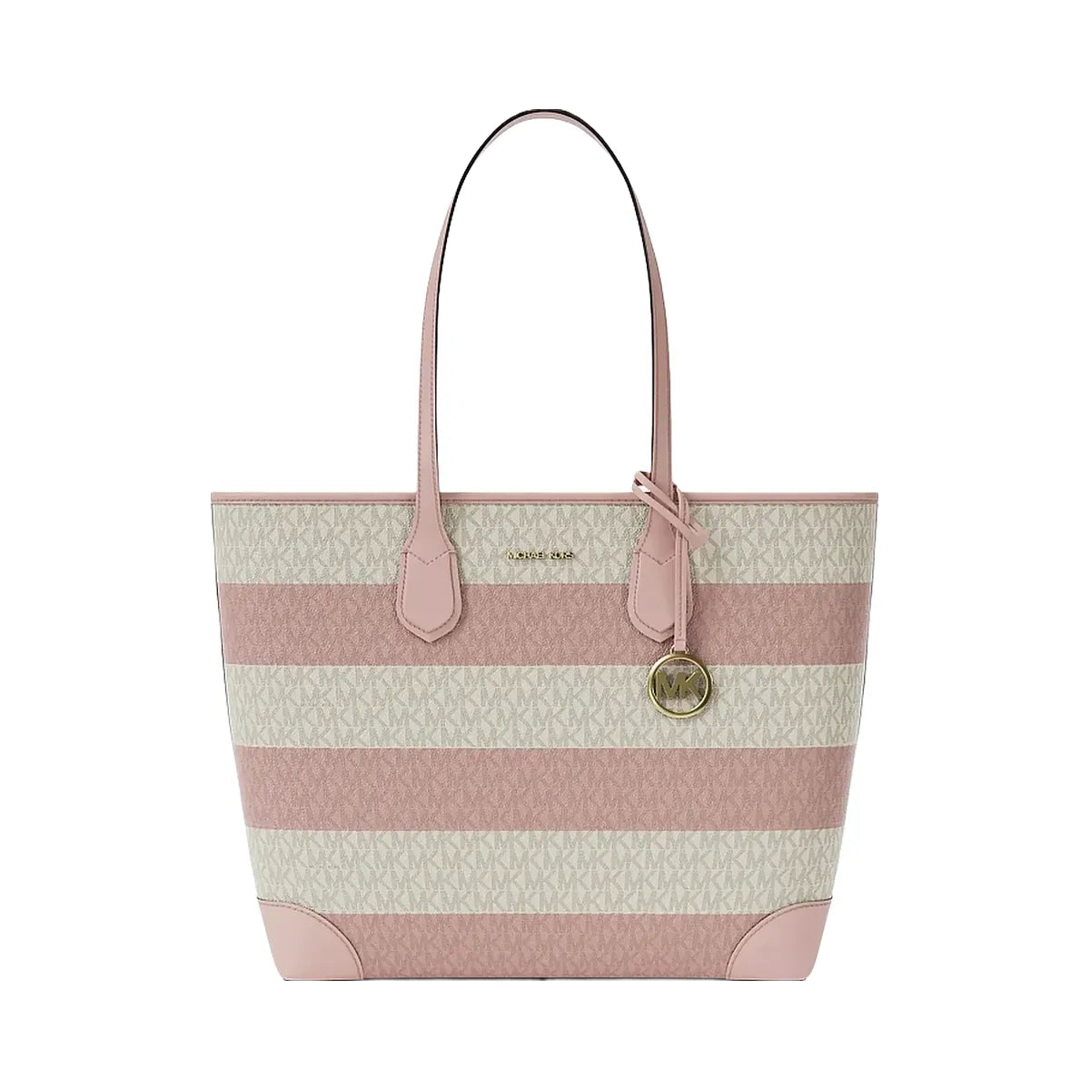 Michael Kors Eva Large Striped Signature Logo Tote Bag Powder Blush