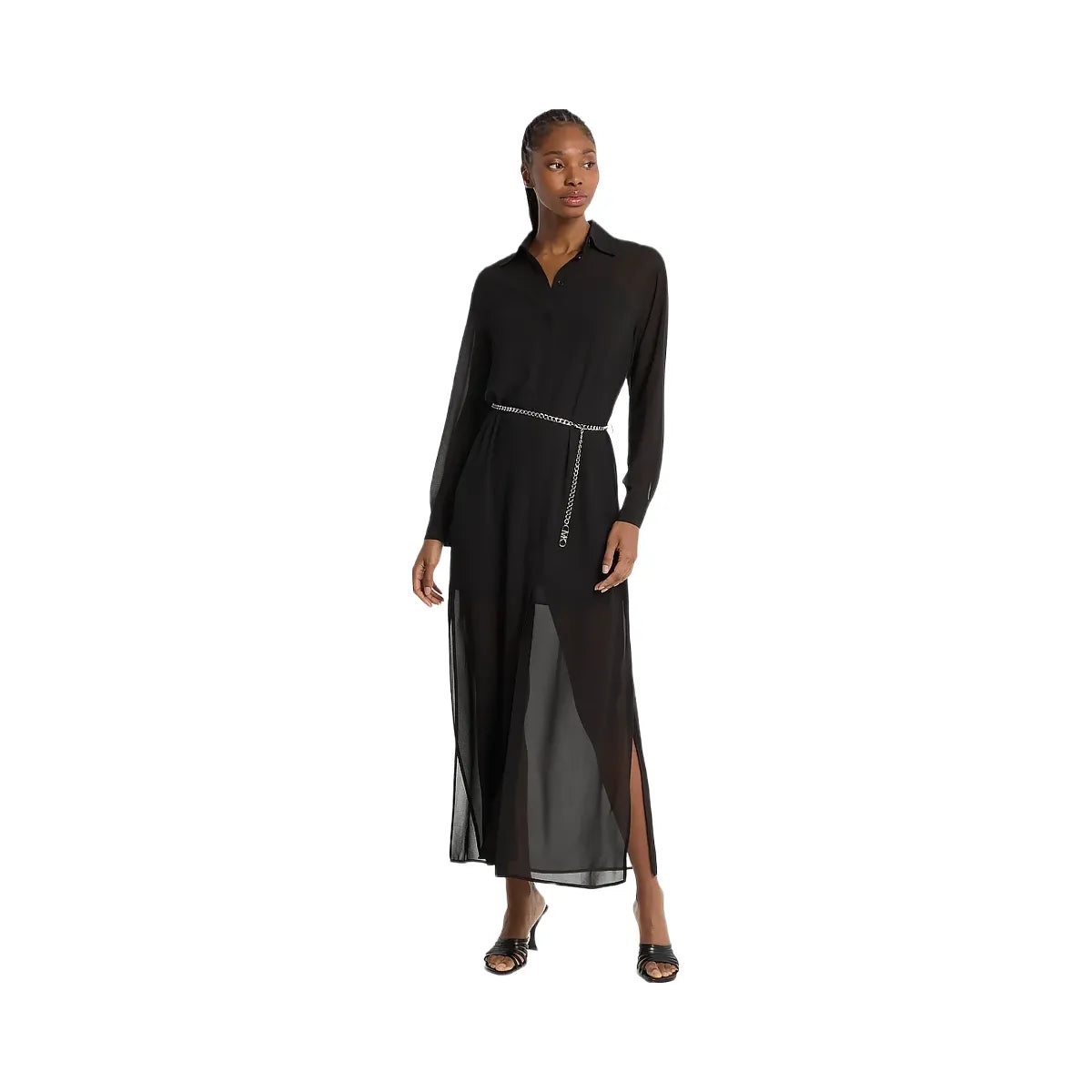 Michael Kors Georgette Belted Shirtdress Black