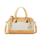 Michael Kors Grayson Small Striped Signature Logo Duffel Crossbody Bag Honeywheat