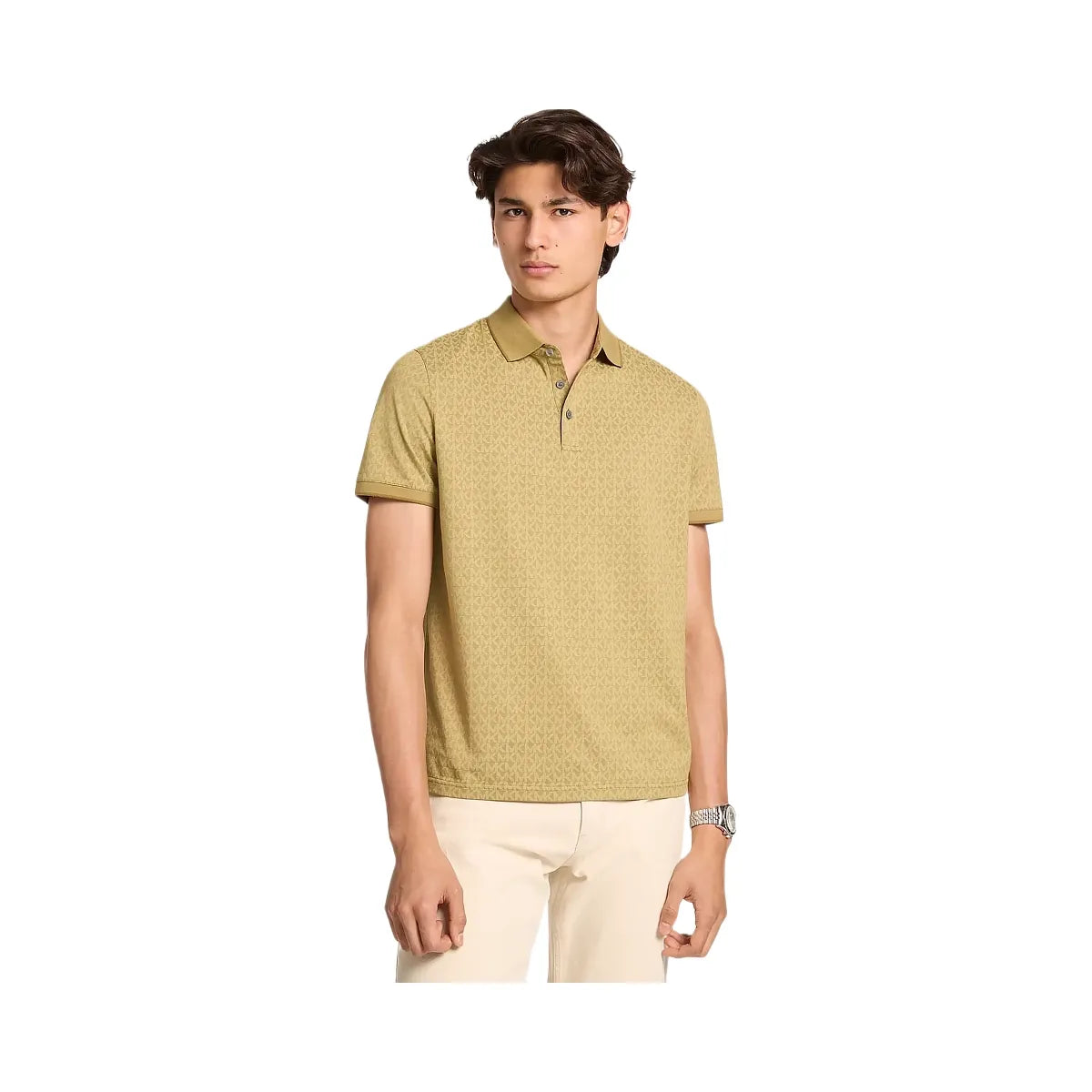 Michael Kors Greenwich Signature Logo Print Cotton Polo Shirt Oregano
