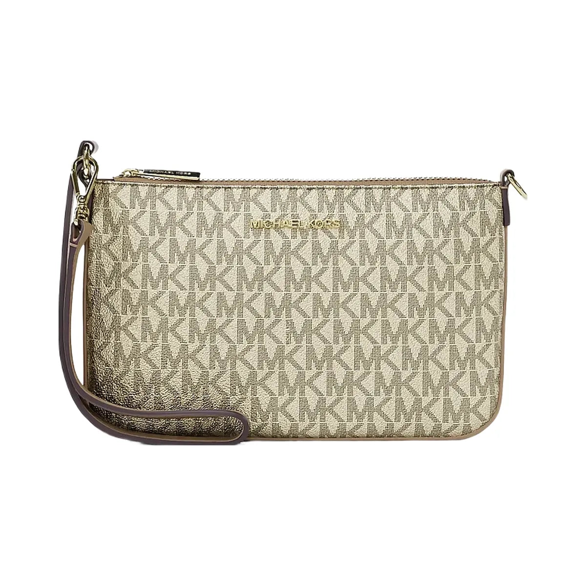Michael Kors Jet Set Small Metallic Signature Logo Wristlet Pale Gold