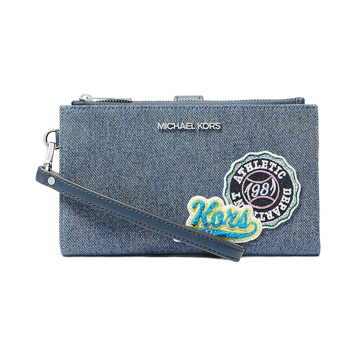 Michael Kors Jet Set Travel Embellished Denim Wristlet Washed Denim