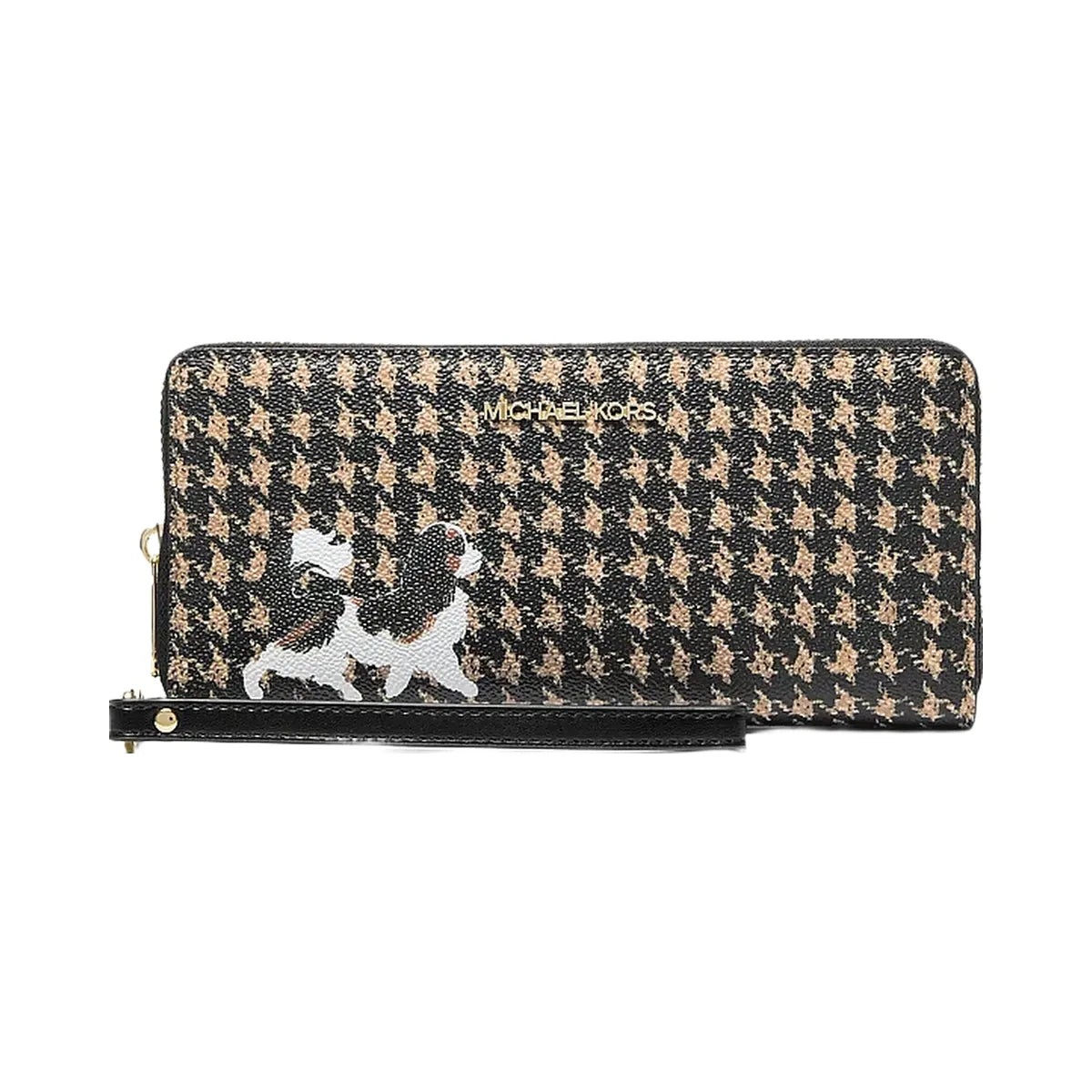 Michael Kors Jet Set Travel Houndstooth Print Continental Wristlet Black/Camel