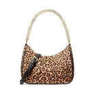 Michael Kors Jet Set Travel Large Leopard Print Calf Hair Convertible Pochette Camel Mlt
