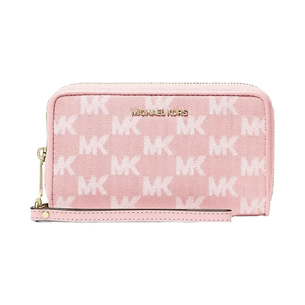Michael Kors Jet Set Travel Large Logo Jacquard Denim Smartphone Wallet Powder Blush