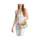Michael Kors Jet Set Travel Large Metallic and Signature Logo Convertible Crossbody Bag Pale Gold