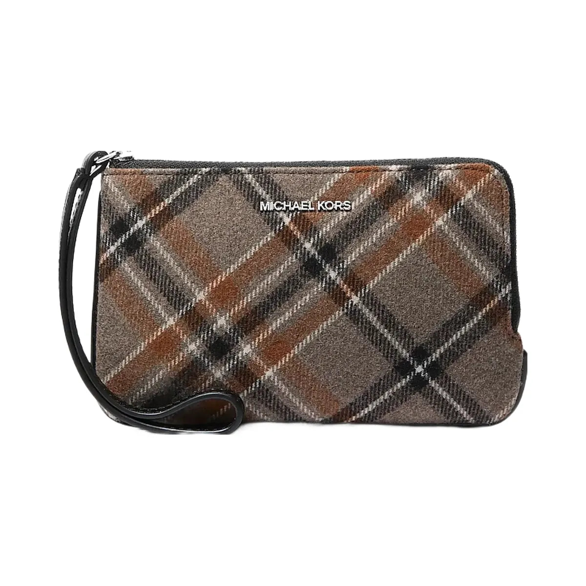Michael Kors Jet Set Travel Plaid Print Wool Wristlet Black