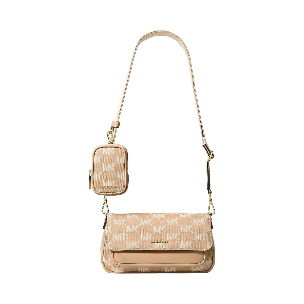 Michael Kors Jet Set Travel Small Logo Jacquard Denim Crossbody Bag With Pouch Camel