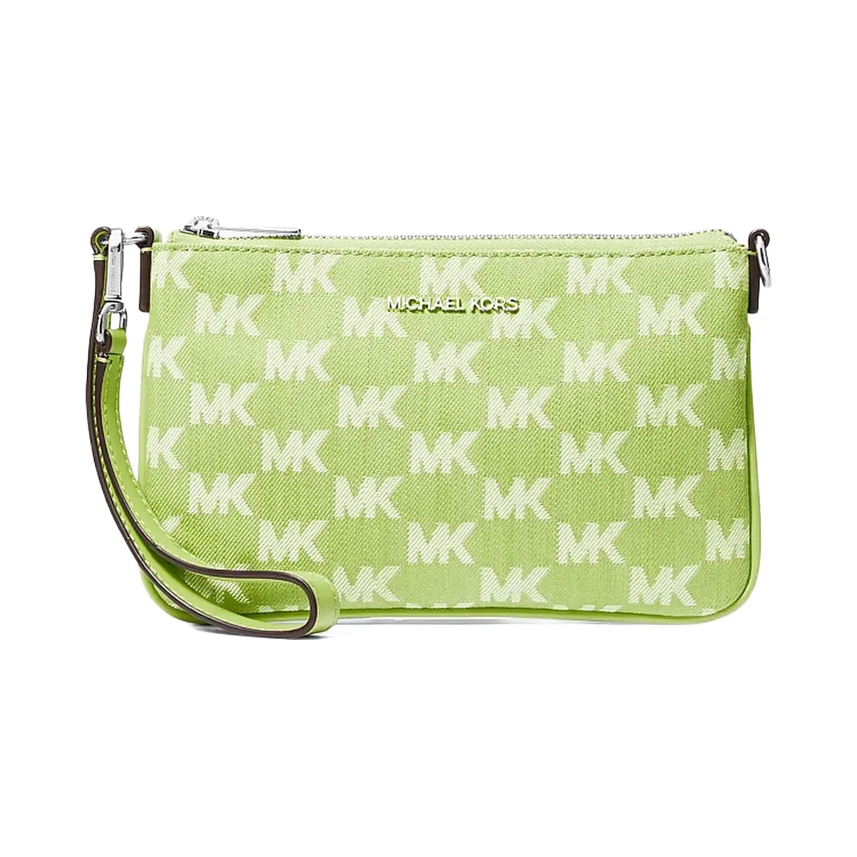 Michael Kors Jet Set Travel Small Logo Jacquard Denim Wristlet Lime
