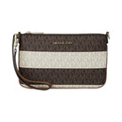Michael Kors Jet Set Travel Small Striped Signature Logo Convertible Wristlet Vanilla/Luggage